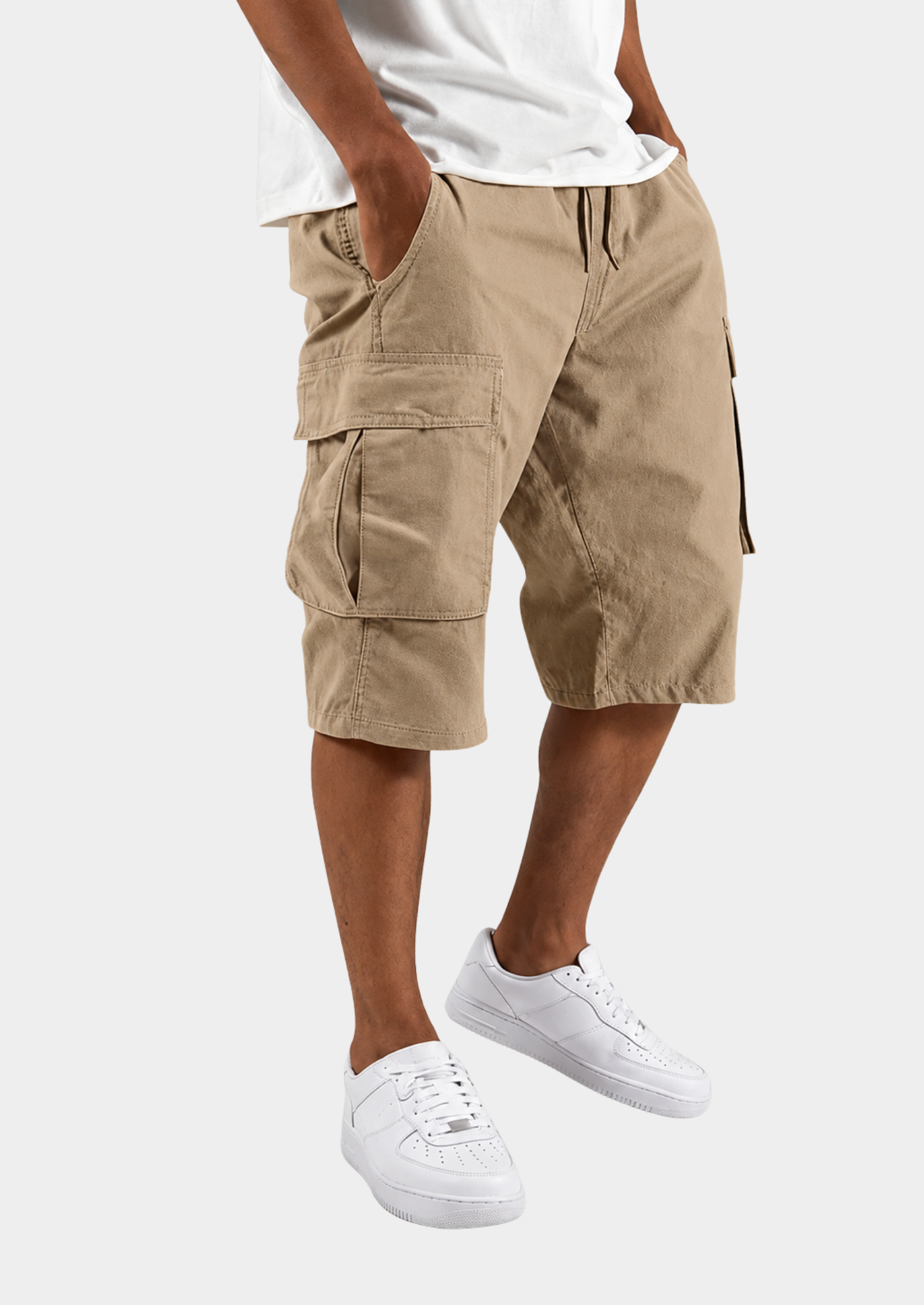 Men's Solid Color Cargo Shorts | Loose Fit with Drawstring Waist - photo 1