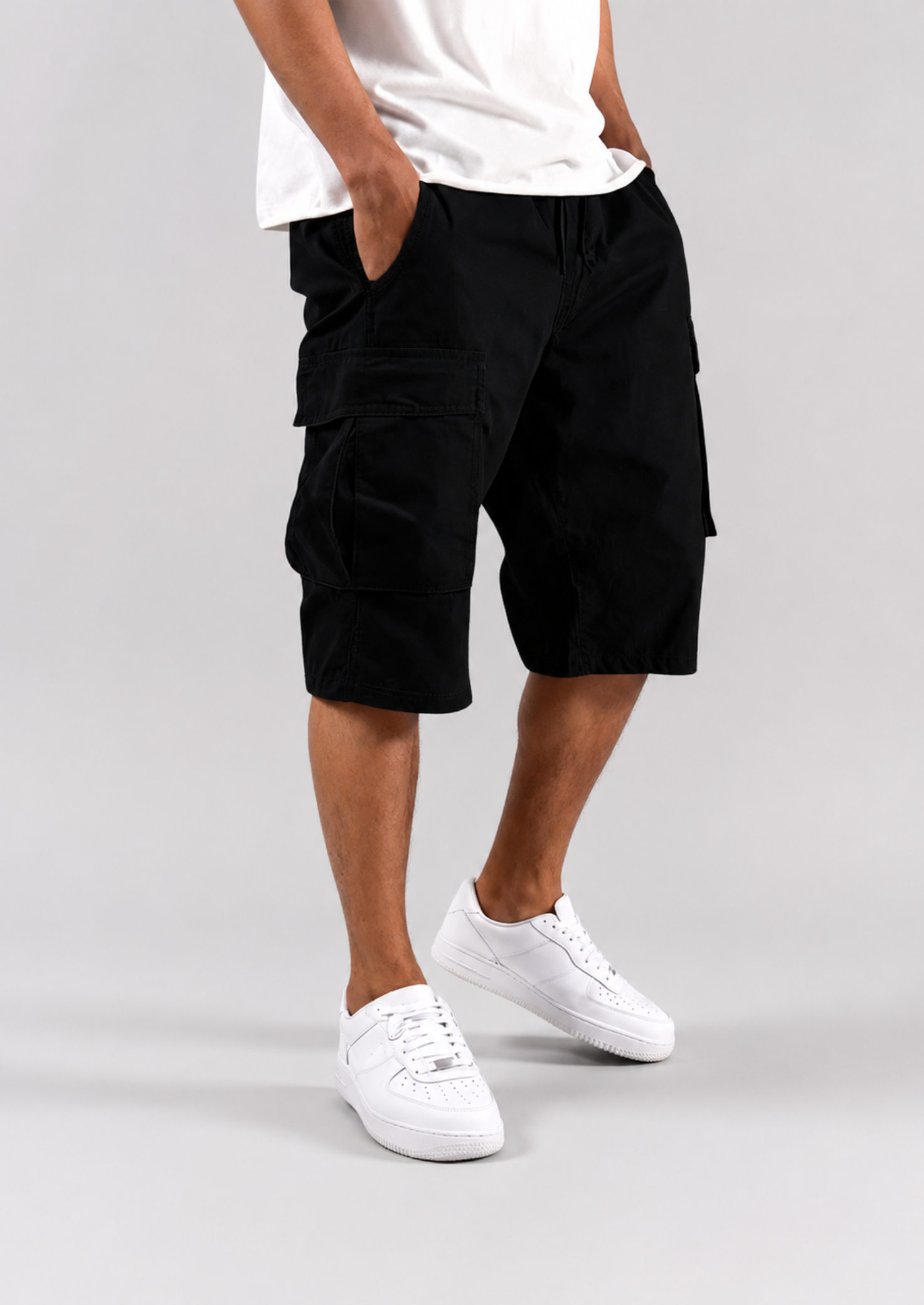 Men's Solid Color Cargo Shorts | Loose Fit with Drawstring Waist - photo 2