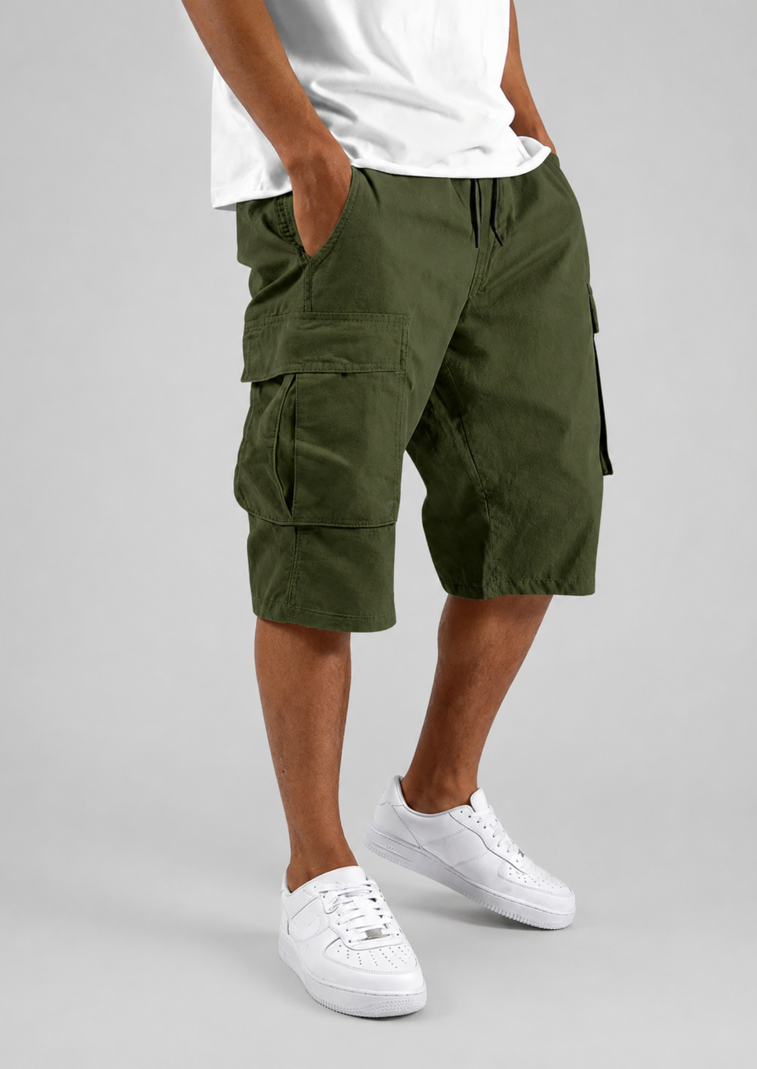 Men's Solid Color Cargo Shorts | Loose Fit with Drawstring Waist - photo 4