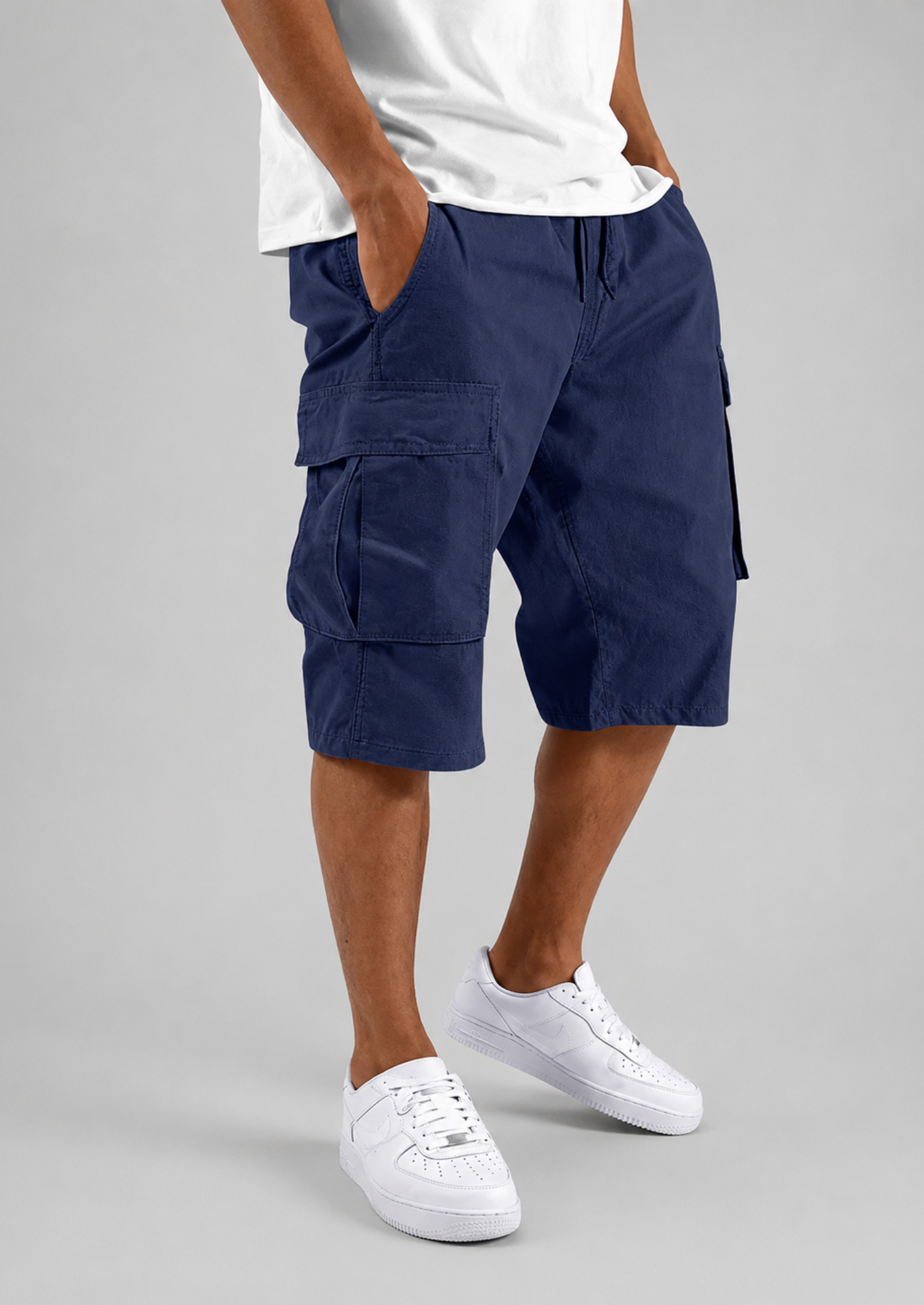 Men's Solid Color Cargo Shorts | Loose Fit with Drawstring Waist - photo 5