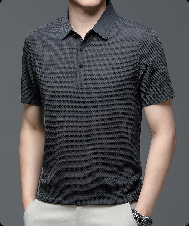 men's button placket textured knit polo shirt - front view