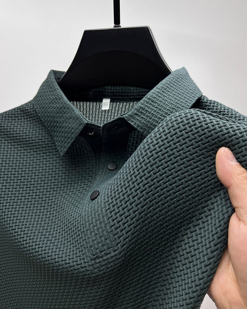 men's button placket textured knit polo shirt - product view