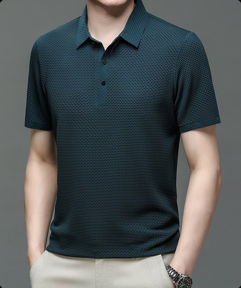 men's button placket textured knit polo shirt - side view