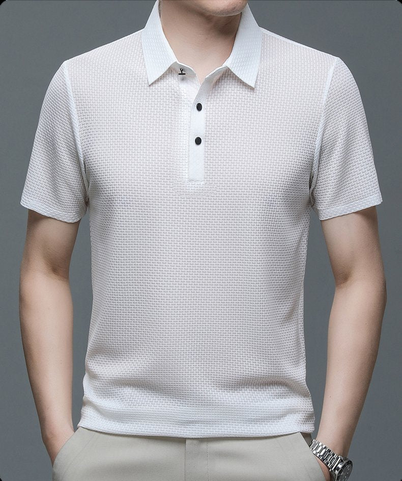 men's button placket textured knit polo shirt - full view