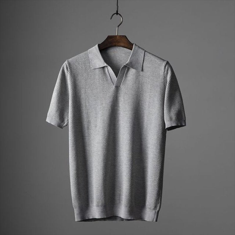 men's geometric pattern textured knit polo shirt - side view