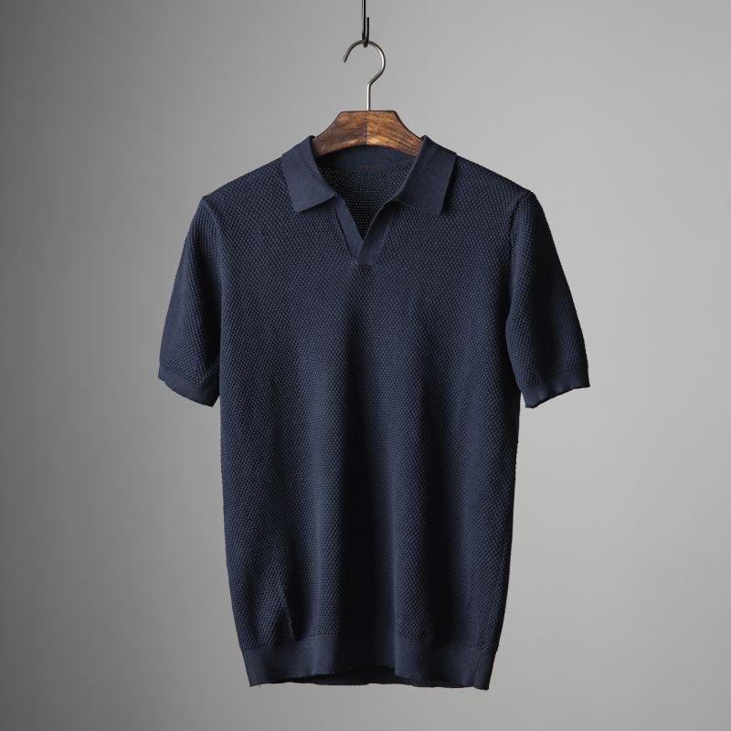 men's geometric pattern textured knit polo shirt - detail view