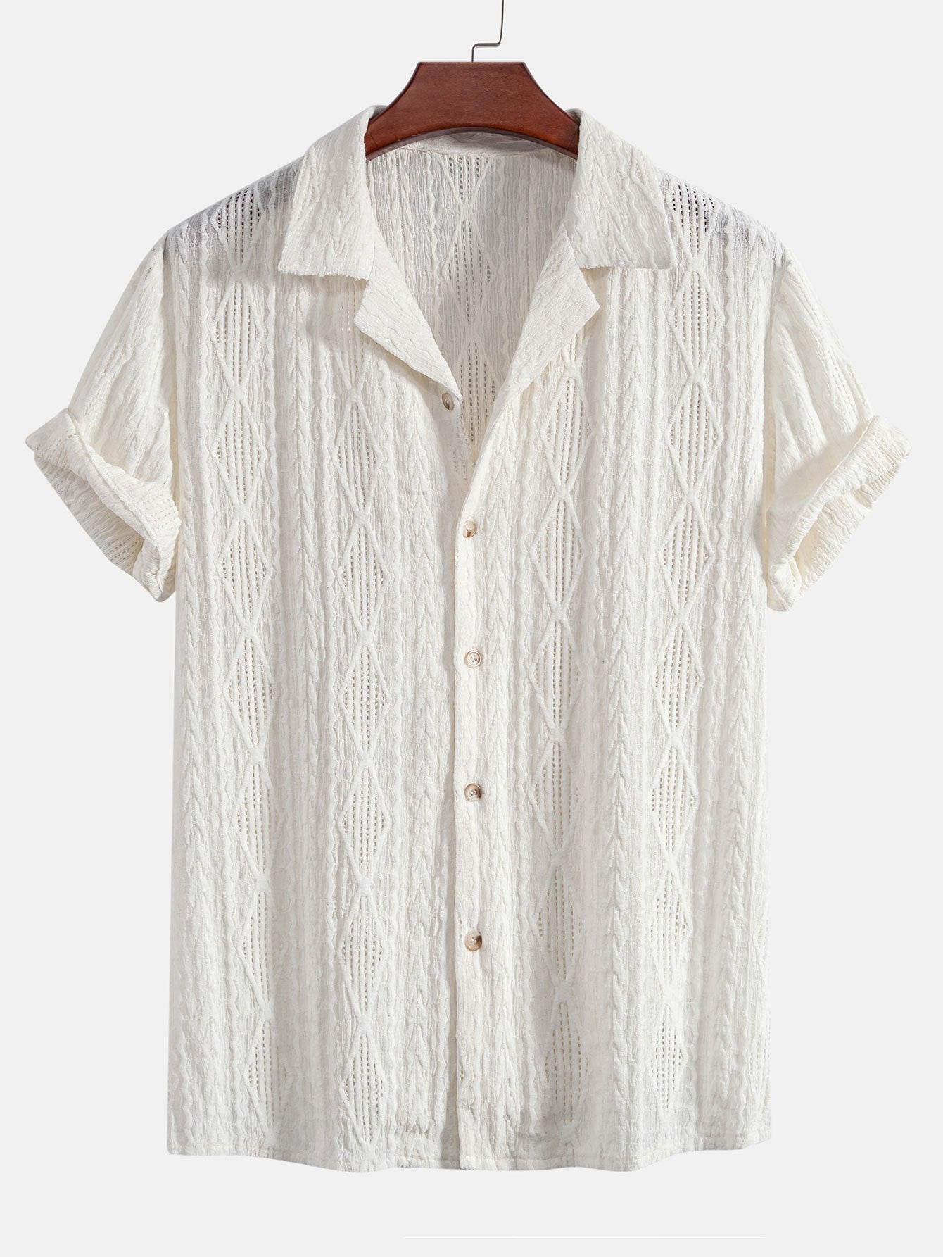 Men's Textured Pattern Short Sleeve Button-Up Shirt - photo 2