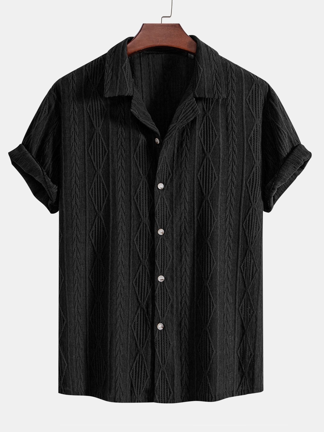 Men's Textured Pattern Short Sleeve Button-Up Shirt - photo 3