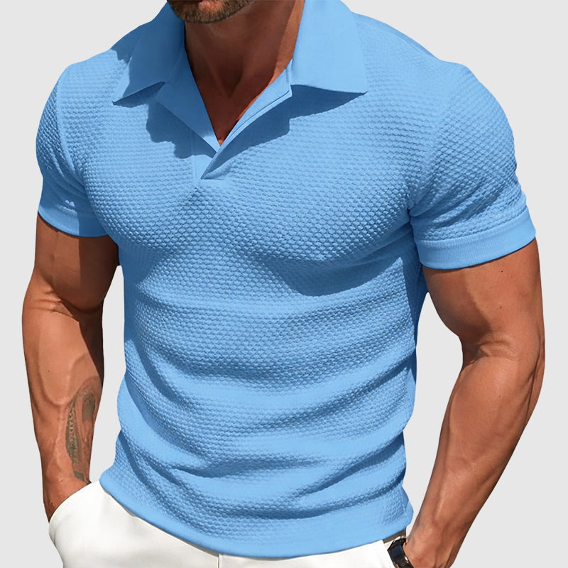 men's textured short sleeve polo shirt - front view