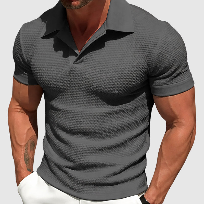 men's textured short sleeve polo shirt - detail view
