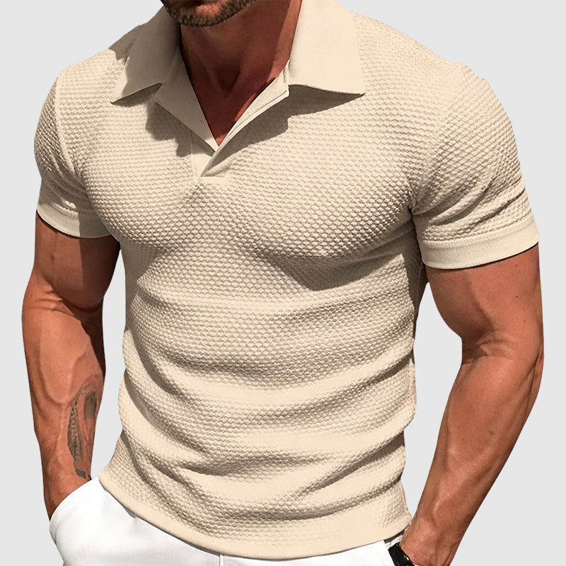 men's textured short sleeve polo shirt - full view