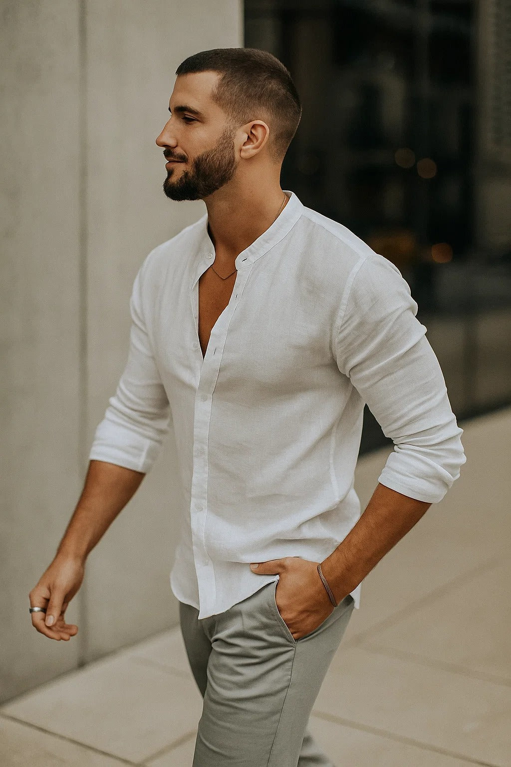 Men's 3/4 sleeve relaxed fit casual shirt - side view