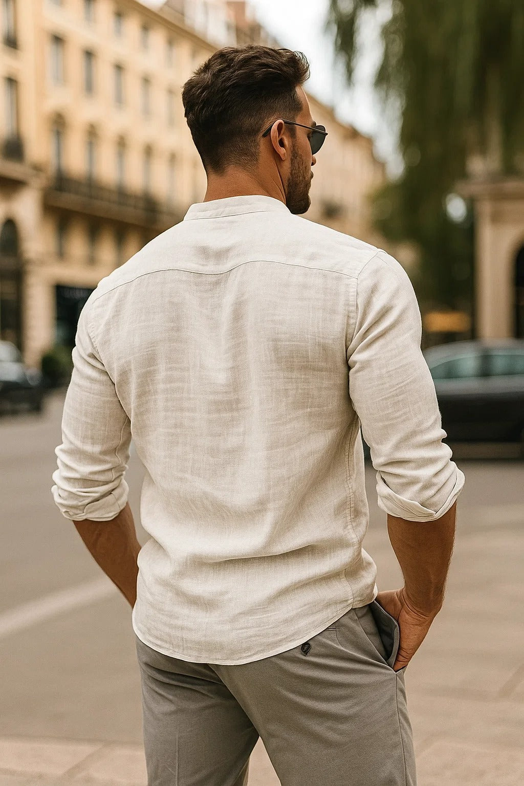 Men's 3/4 sleeve relaxed fit casual shirt - back view