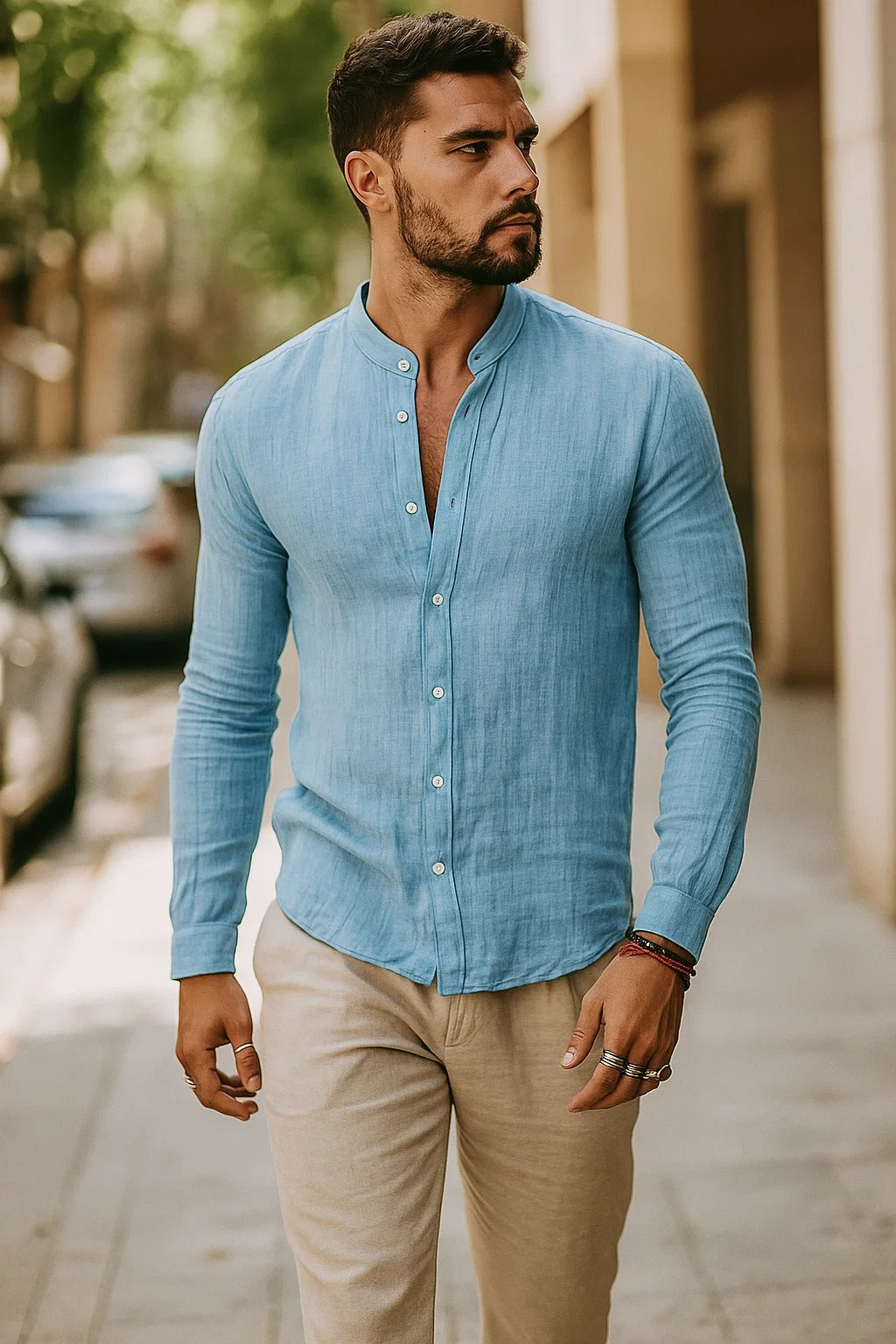 Men's 3/4 sleeve relaxed fit casual shirt - lifestyle view