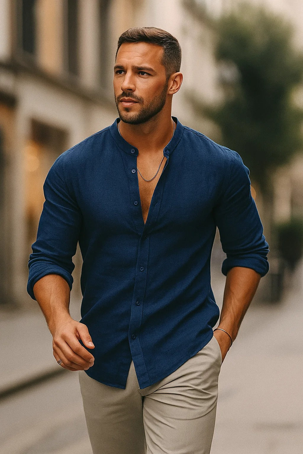 Men's 3/4 sleeve relaxed fit casual shirt - worn view