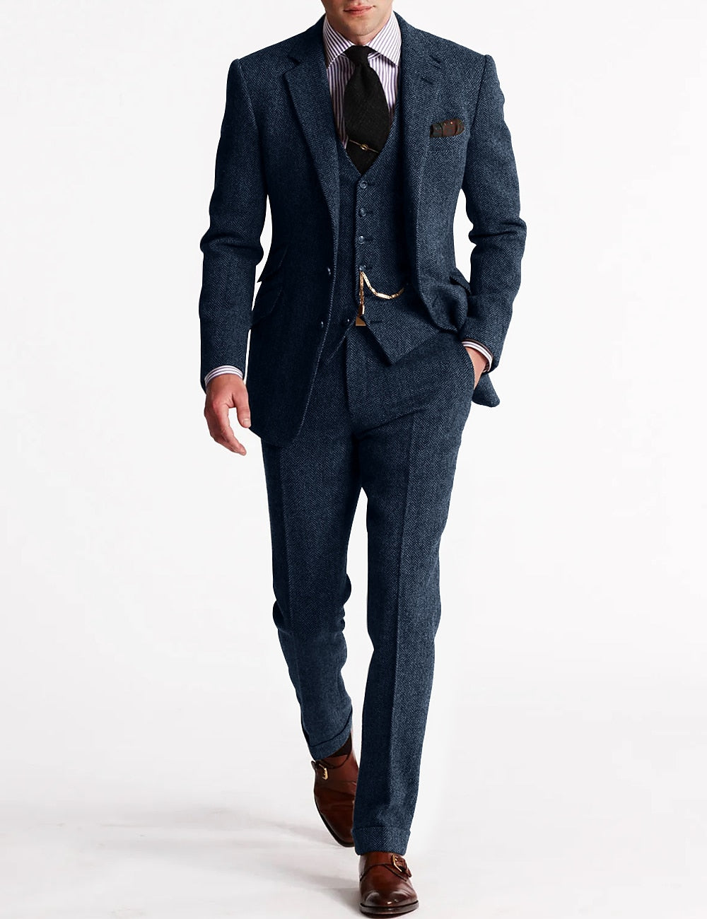 Men's Tweed Herringbone 3-Piece Suit | Slim Fit Notch Lapel Wedding