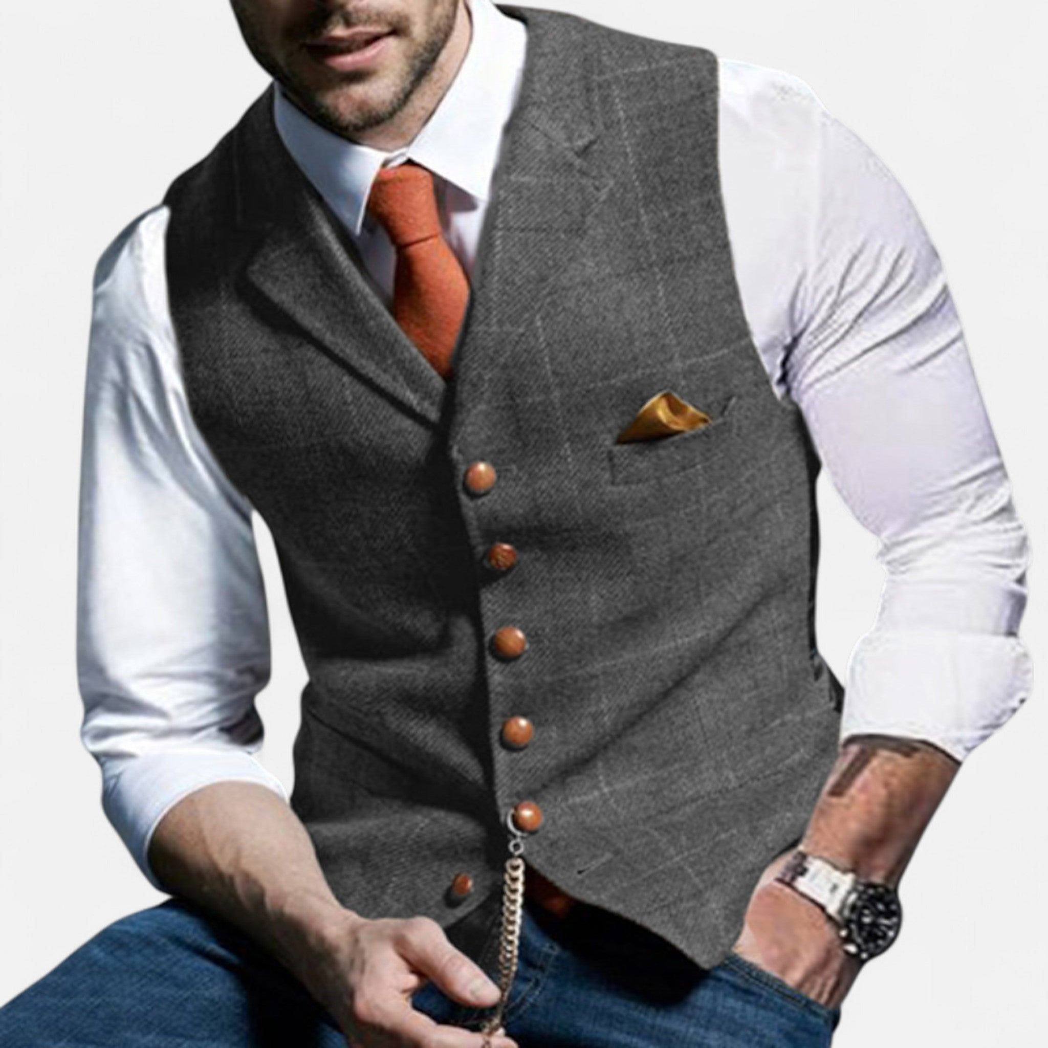 men's vintage lapel suit vest - green color