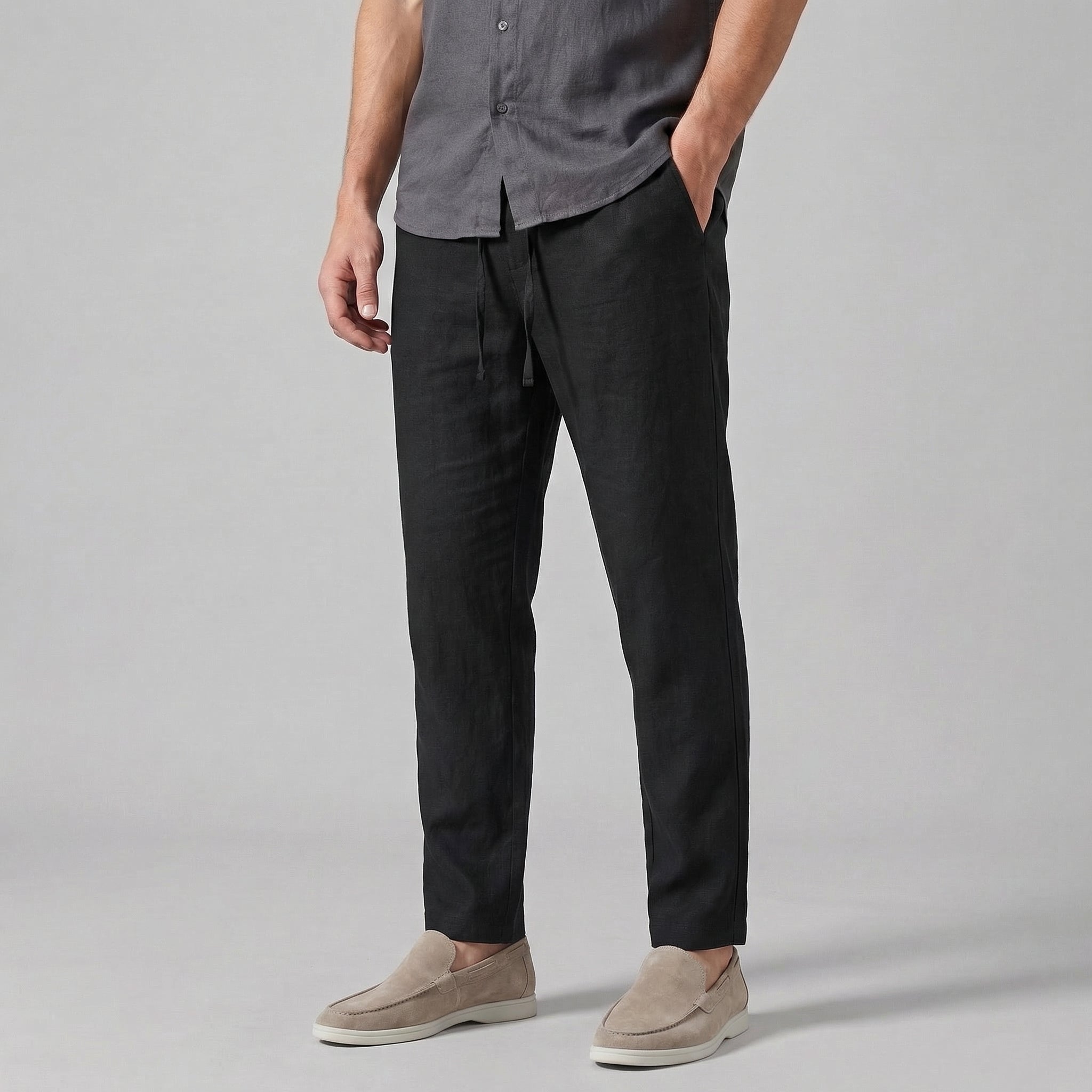 Men's wide-leg casual summer trousers - worn view