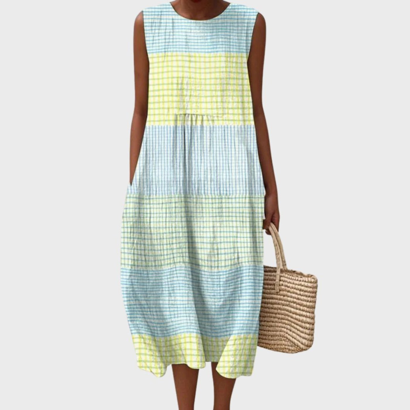Women's Sleeveless Tiered Plaid Midi Dress | Casual Summer Dress