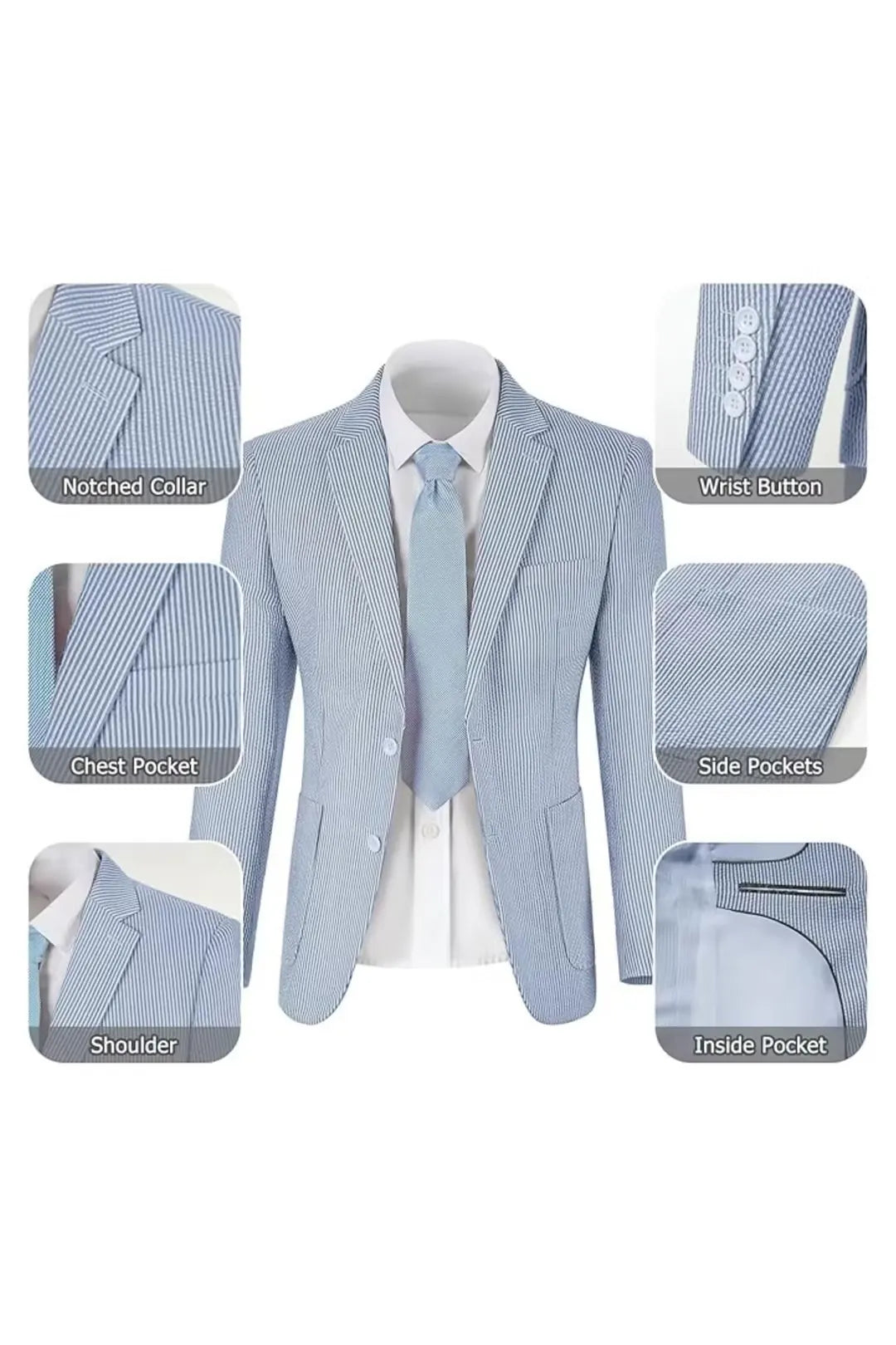 Men's Striped Seersucker 2-Piece Suit | Summer Blazer and Pants