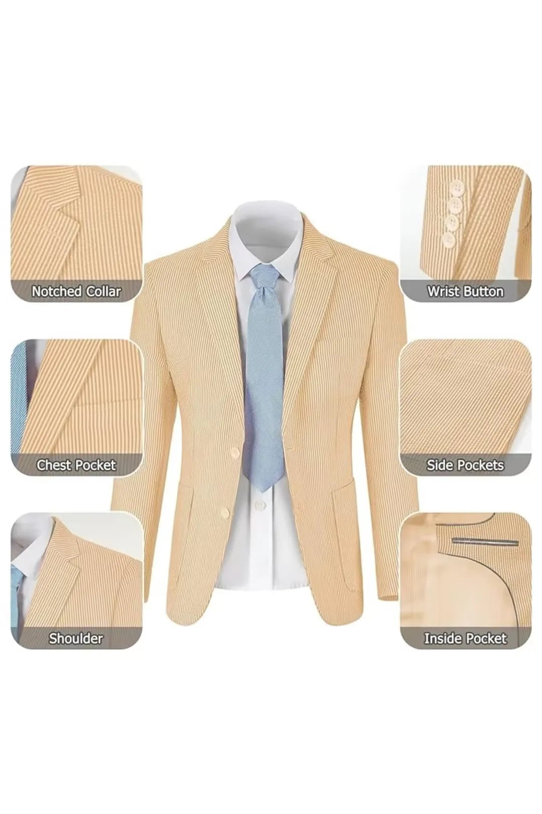Men's Striped Seersucker 2-Piece Suit | Summer Blazer and Pants