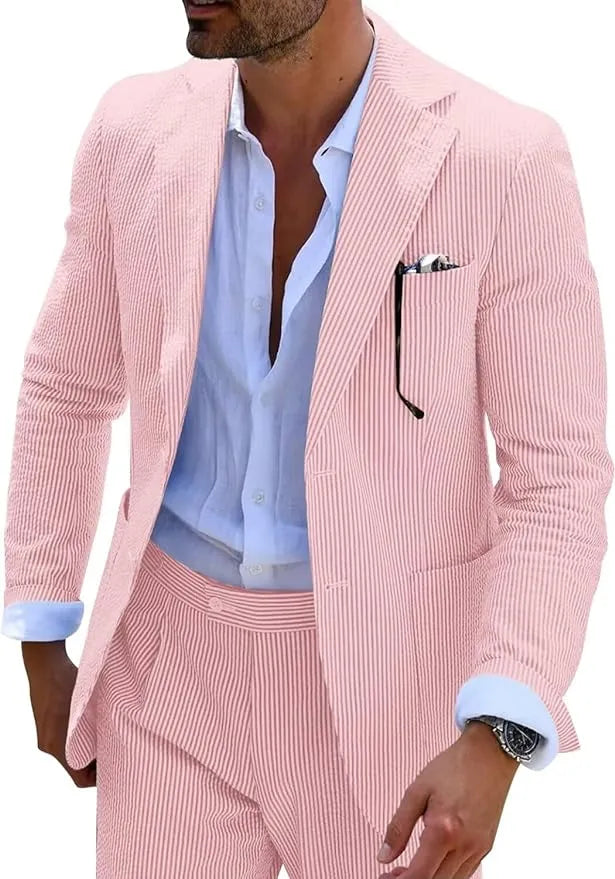 Men's Striped Seersucker 2-Piece Suit | Summer Blazer and Pants