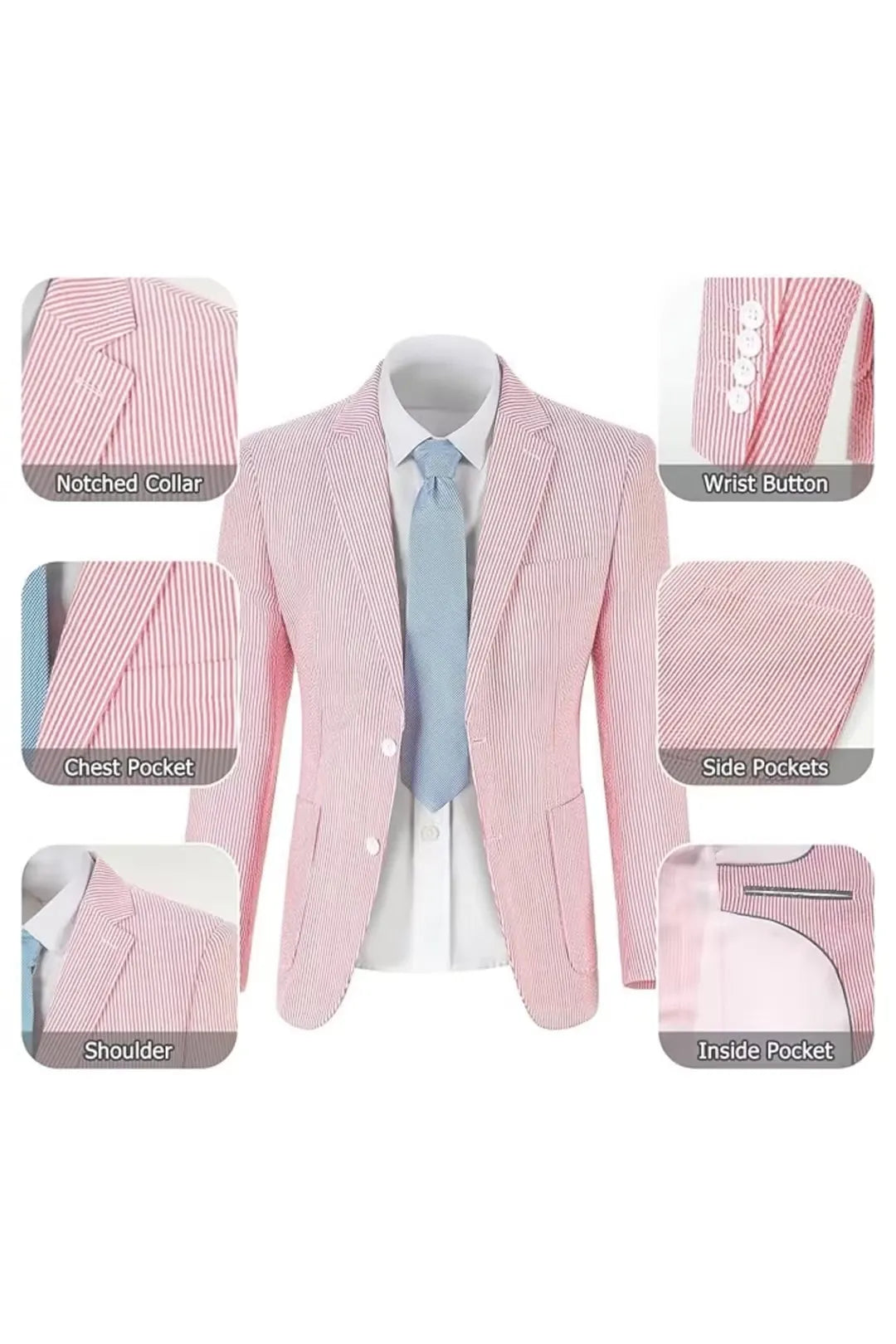 Men's Striped Seersucker 2-Piece Suit | Summer Blazer and Pants