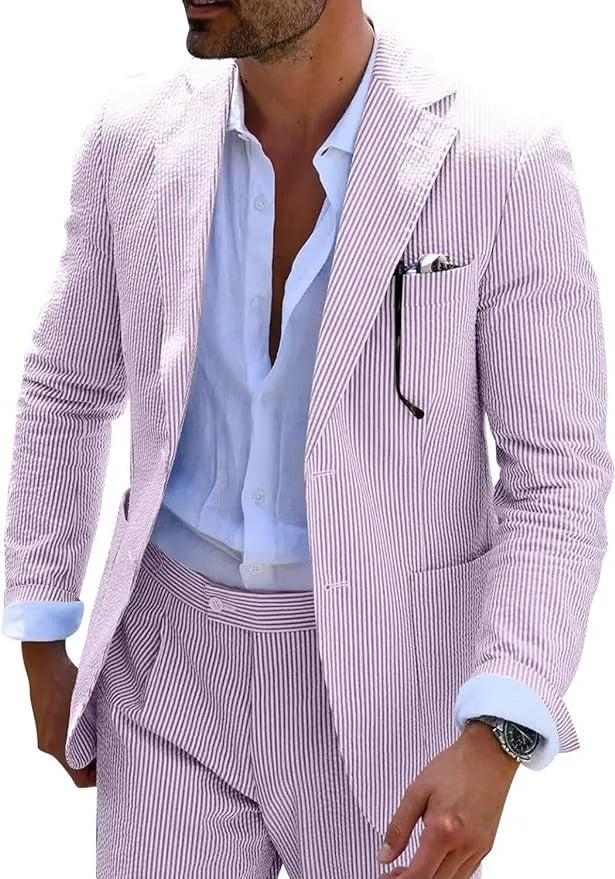 Men's Striped Seersucker 2-Piece Suit | Summer Blazer and Pants