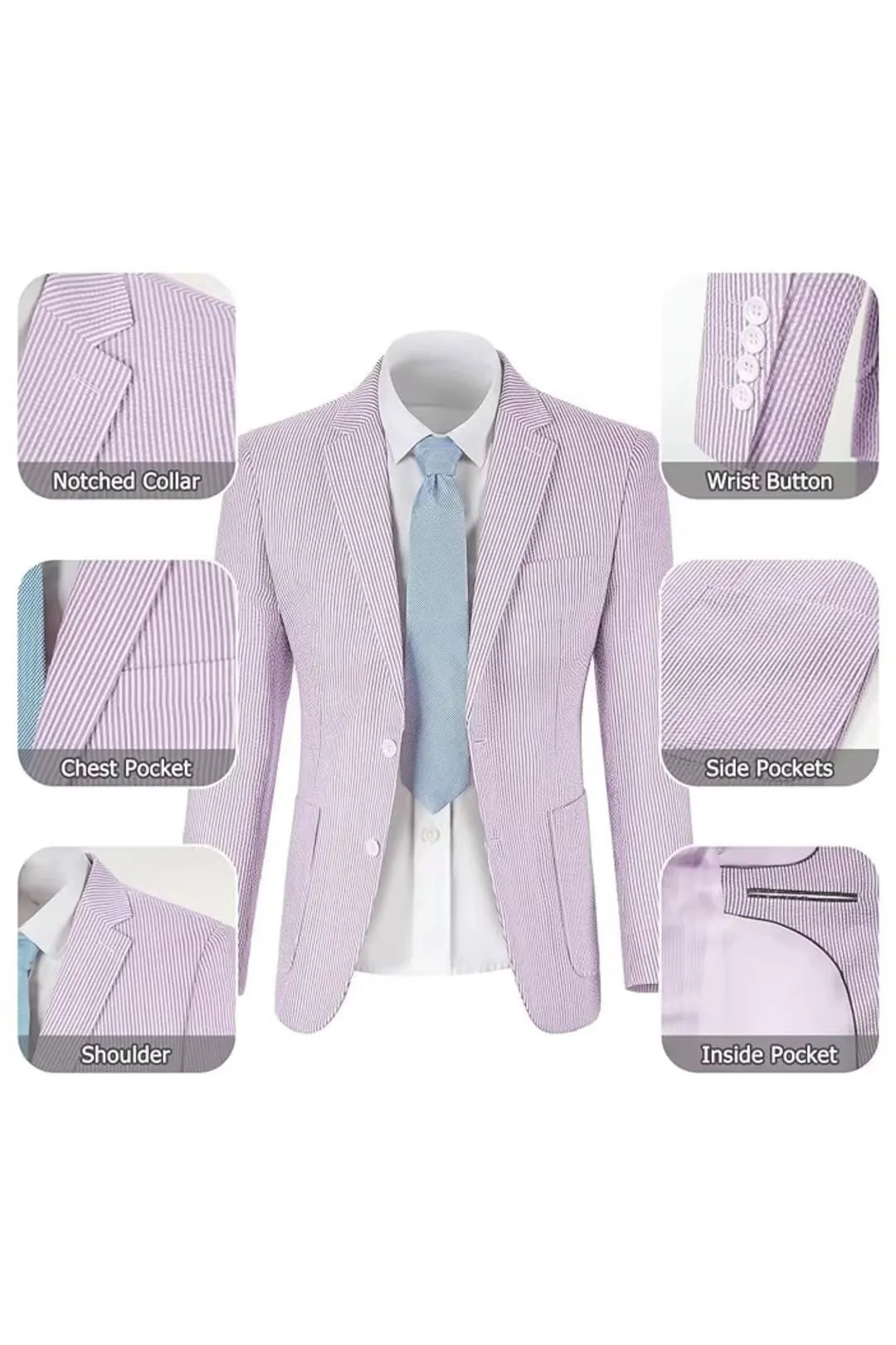 Men's Striped Seersucker 2-Piece Suit | Summer Blazer and Pants