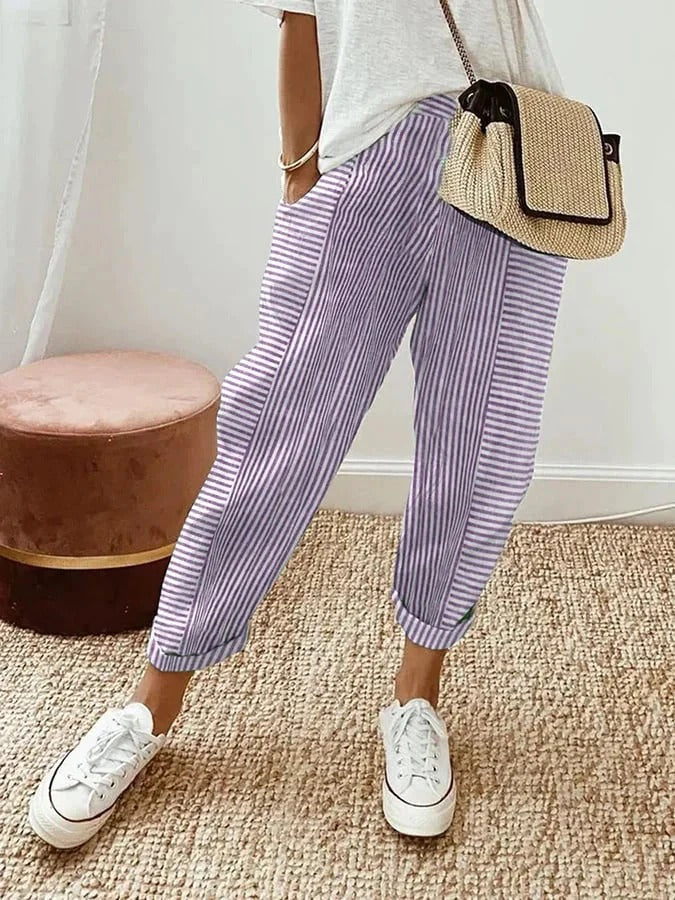 womens striped wide leg pants | casual summer trousers - alternate view