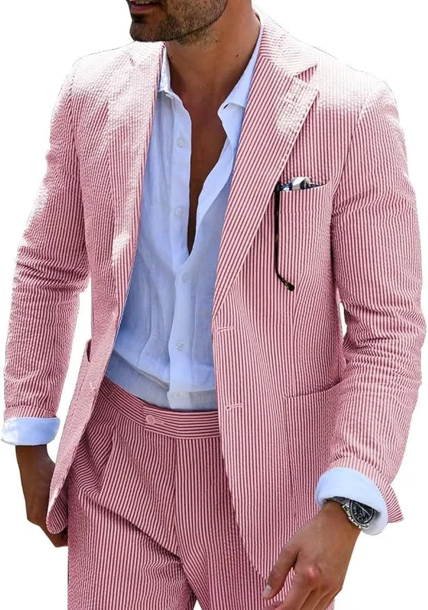Men's Striped Seersucker 2-Piece Suit | Summer Blazer and Pants