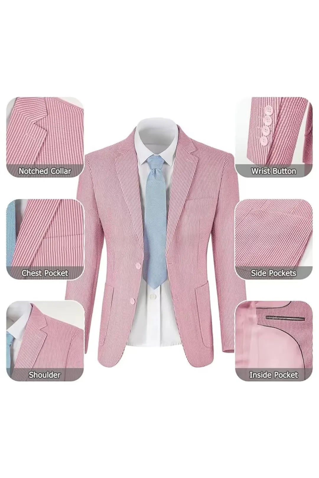 Men's Striped Seersucker 2-Piece Suit | Summer Blazer and Pants