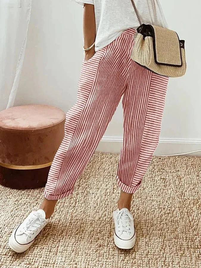 womens striped wide leg pants | casual summer trousers - side view