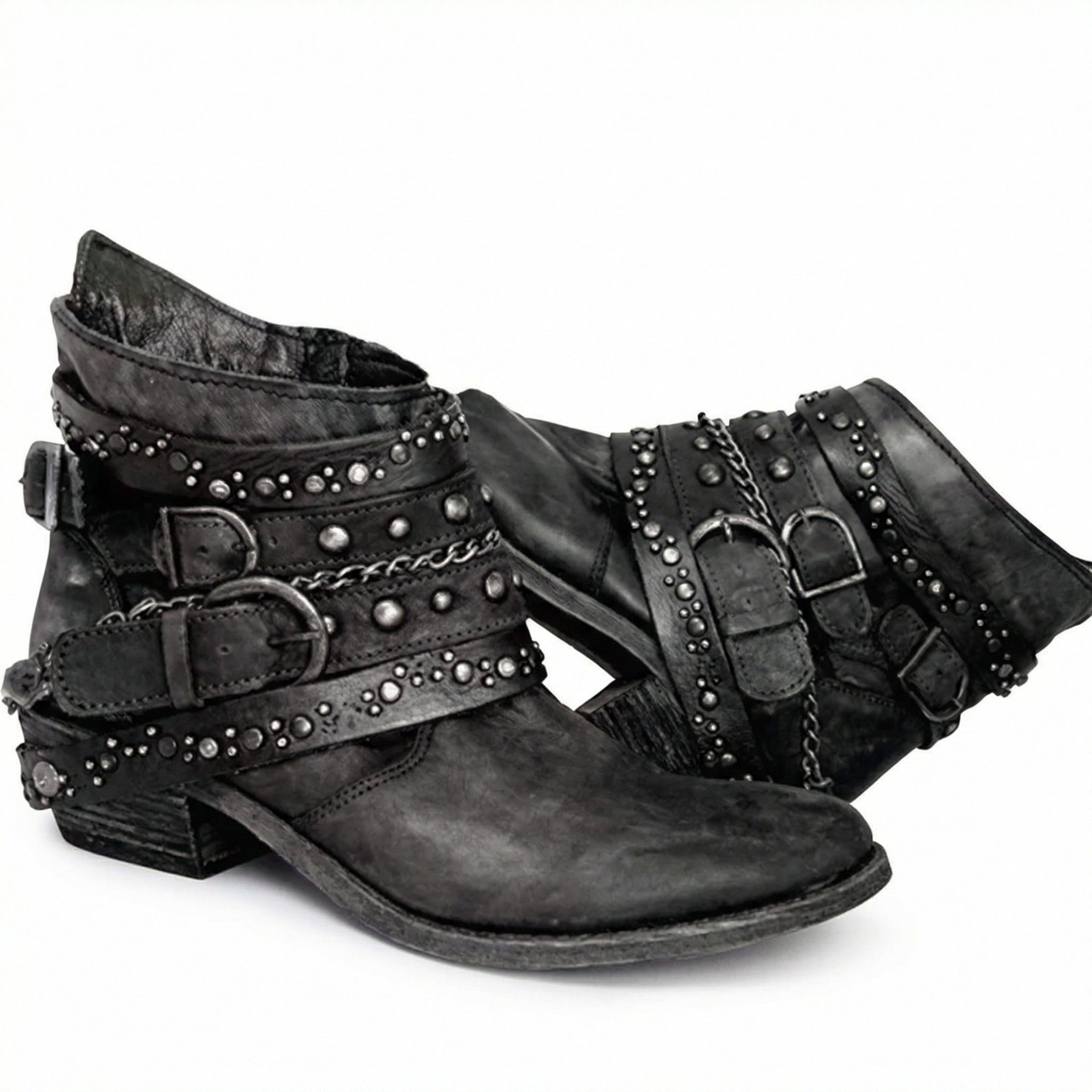 Women's Vintage Chain-Detail Ankle Boots | Block Heel