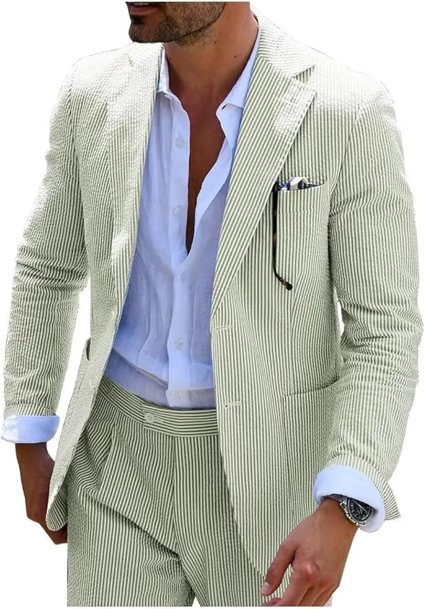 Men's Striped Seersucker 2-Piece Suit | Summer Blazer and Pants