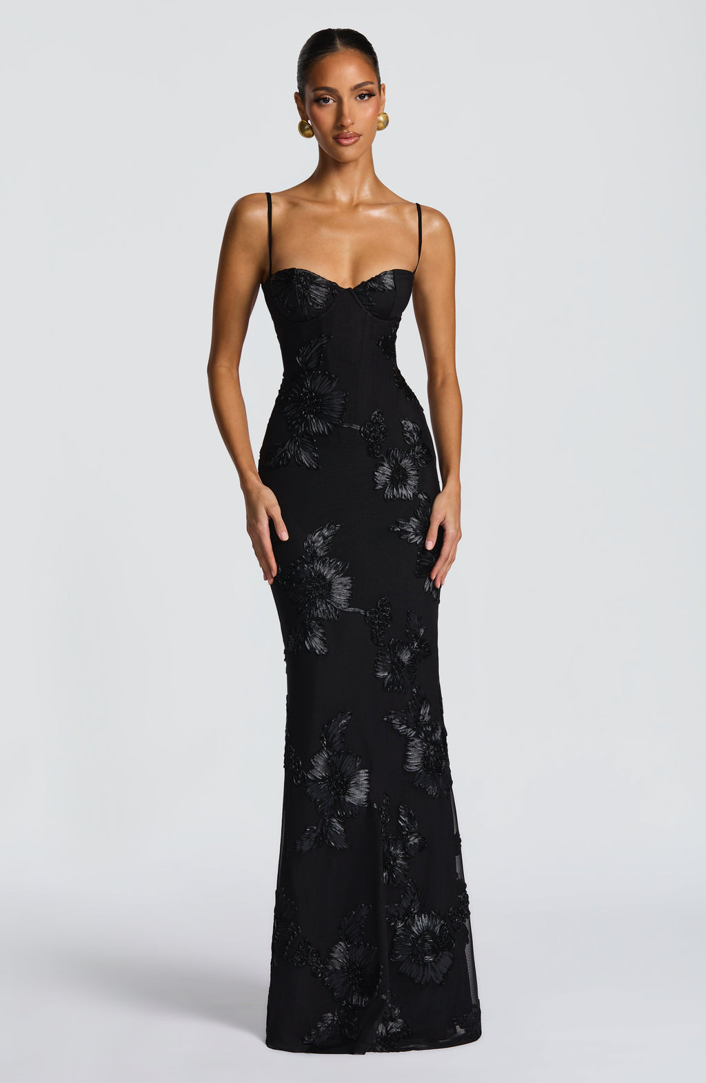 Women's Yellow Floral Corset Spaghetti Strap Maxi Wedding Guest Dress