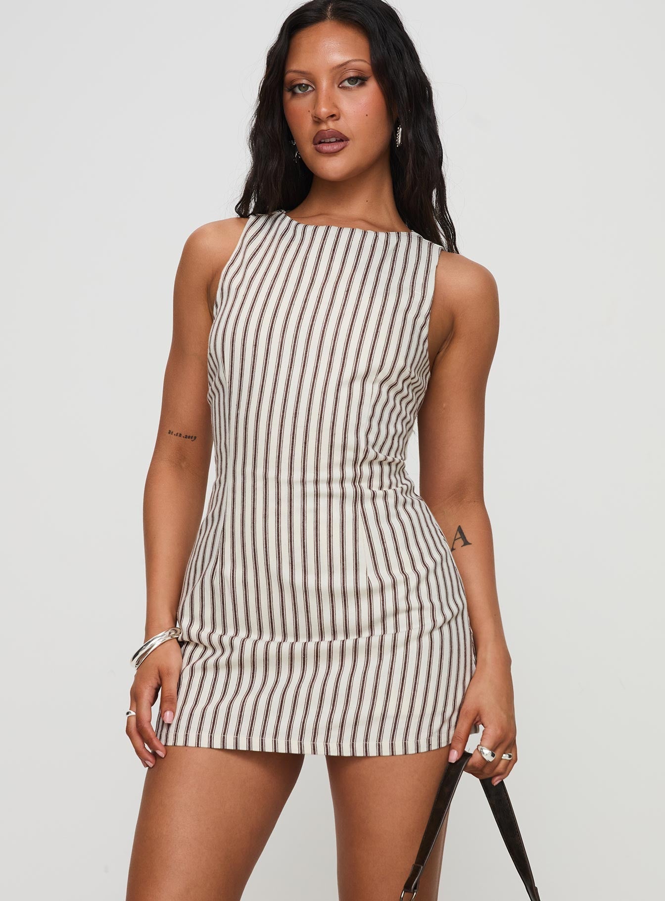 Women's striped romper playsuit - studio view