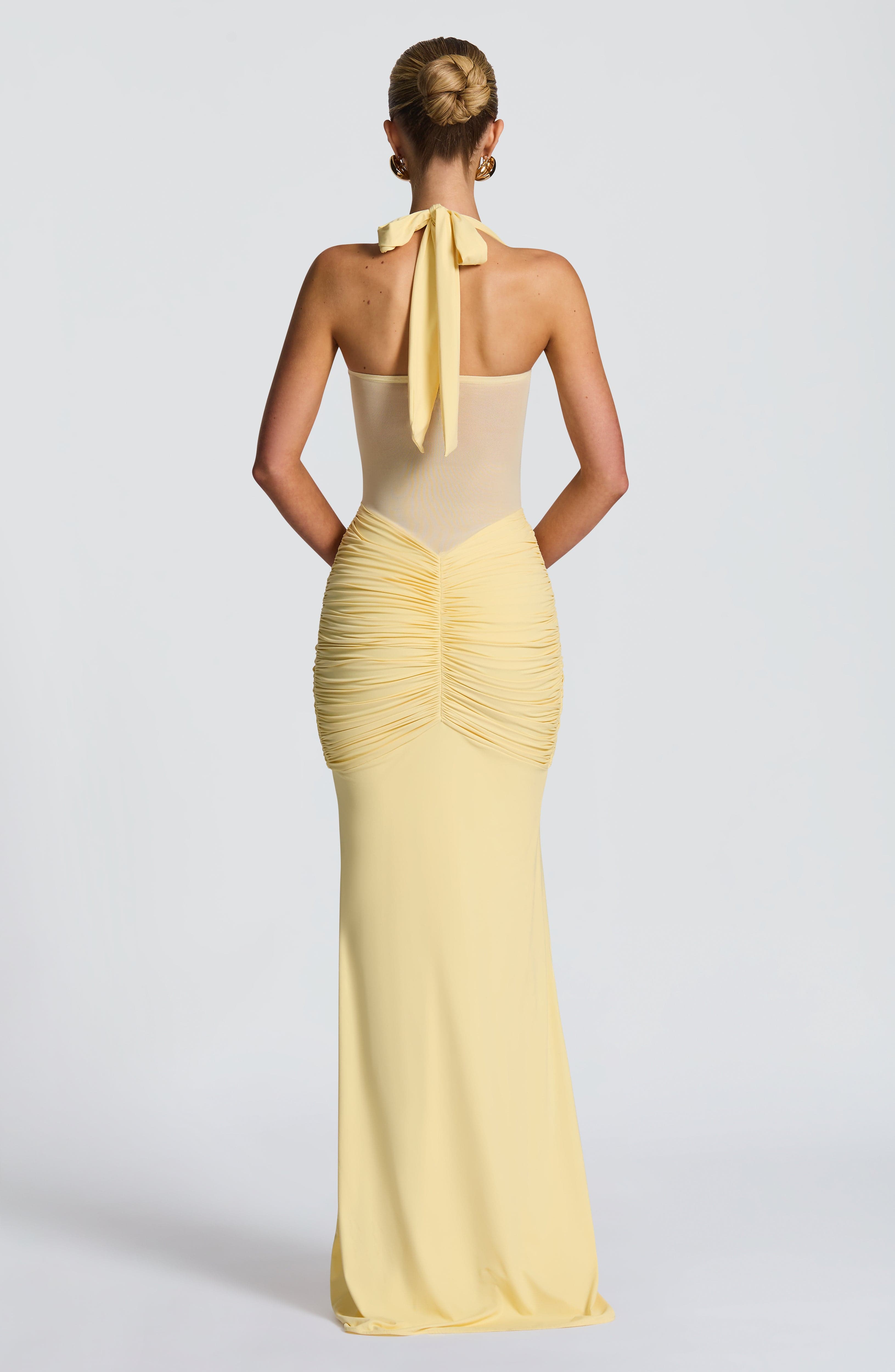 Women's Red Halter Neck Sweetheart Ruched Fitted Maxi Evening Dress Wedding Guest