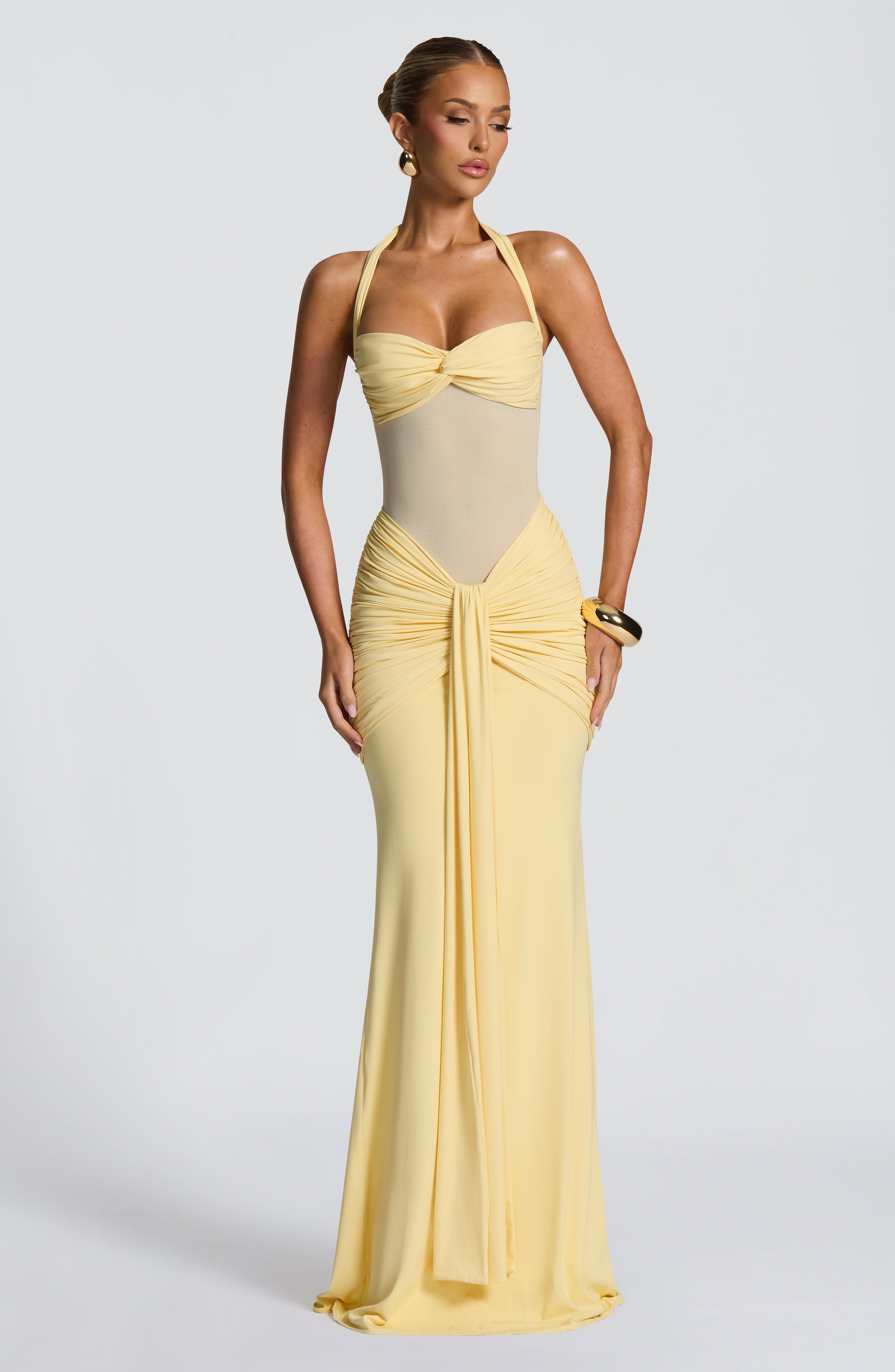 Women's Red Halter Neck Sweetheart Ruched Fitted Maxi Evening Dress Wedding Guest