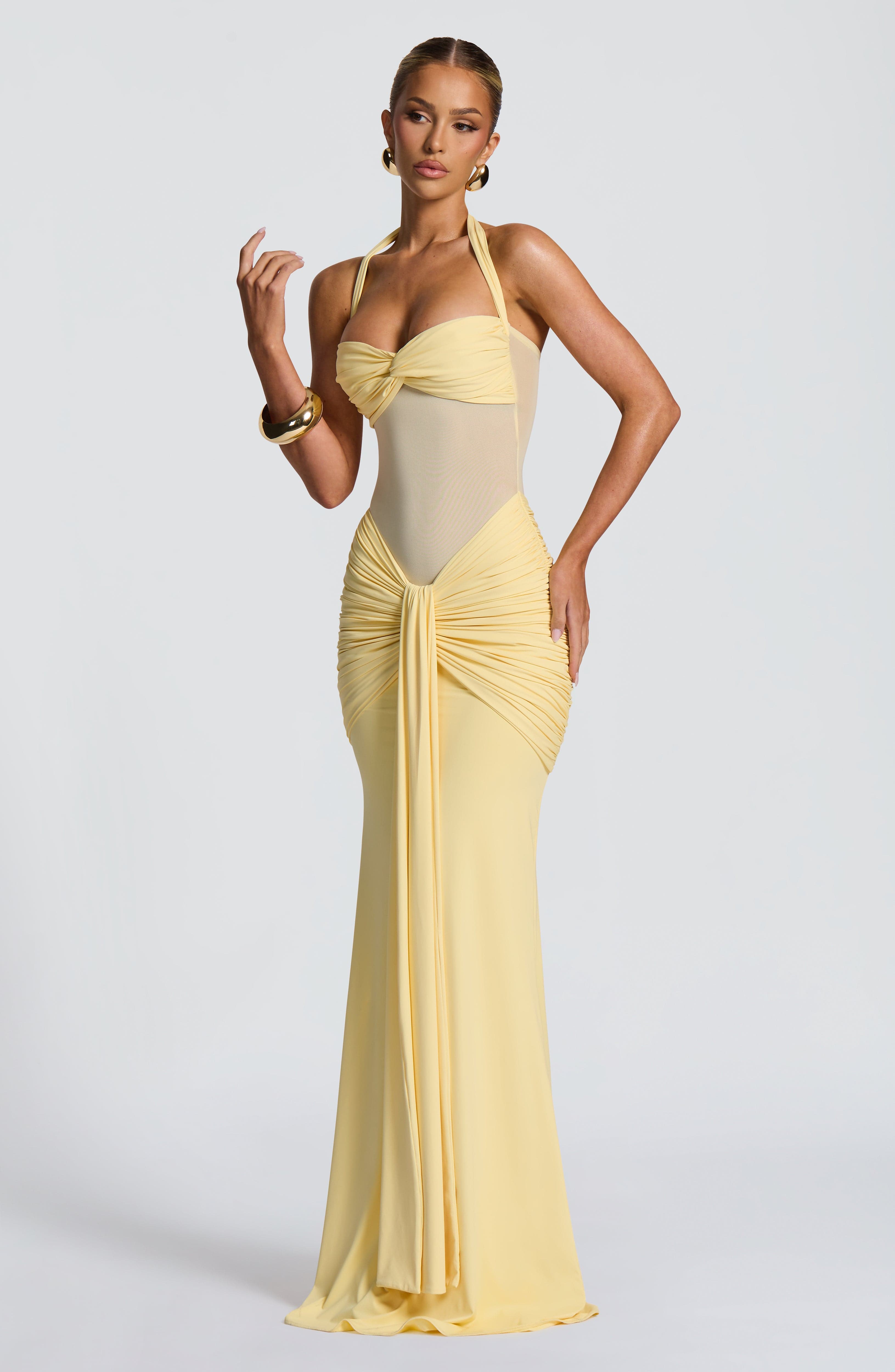 Women's Red Halter Neck Sweetheart Ruched Fitted Maxi Evening Dress Wedding Guest