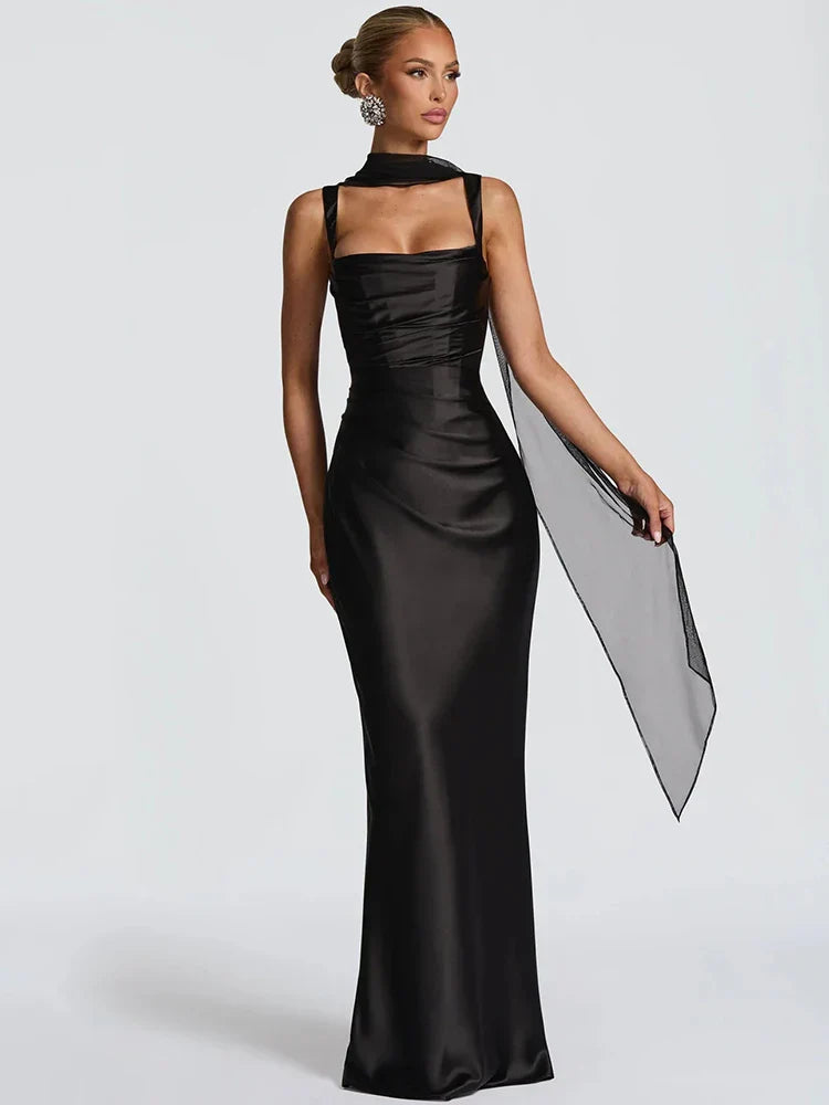 Women's Green Cowl Neck Sleeveless Fitted Maxi Evening Dress Wedding Guest