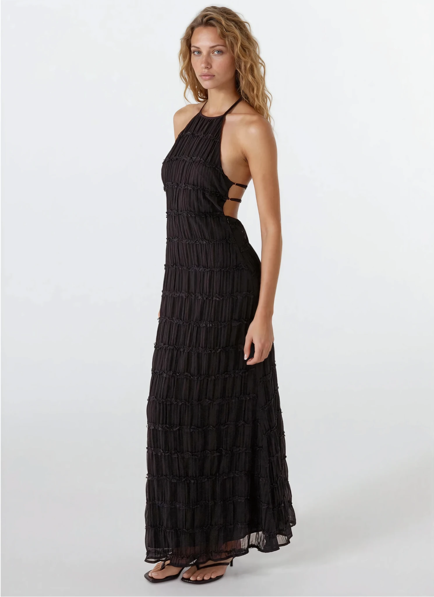 Women's Backless Halter Maxi Dress | Open Back Elegant Evening Dress