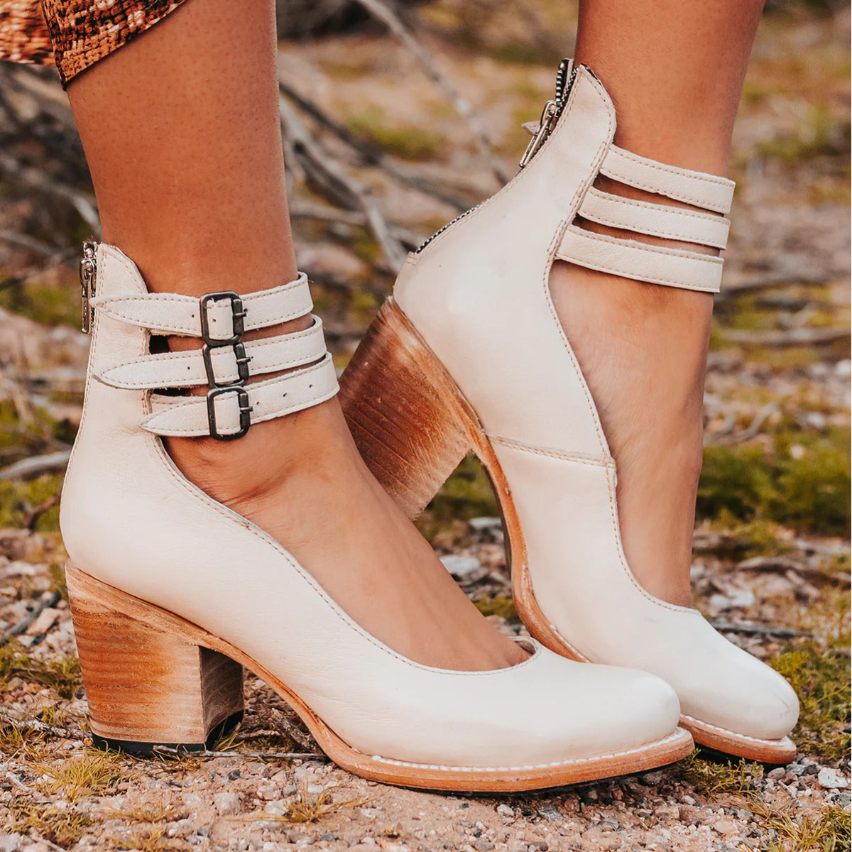 Women's Boho Ankle Boots | Double Buckle Strap Stacked Block Heel