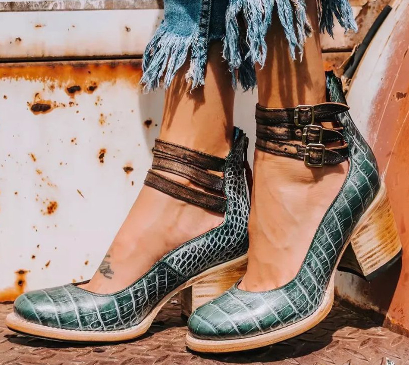 Women's Boho Ankle Boots | Double Buckle Strap Stacked Block Heel
