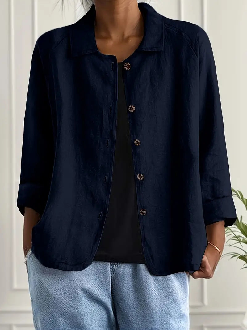 Women's casual button-front collared blouse in Gray