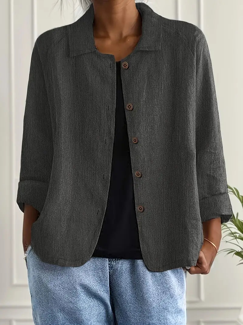 Women's casual button-front collared blouse in Black