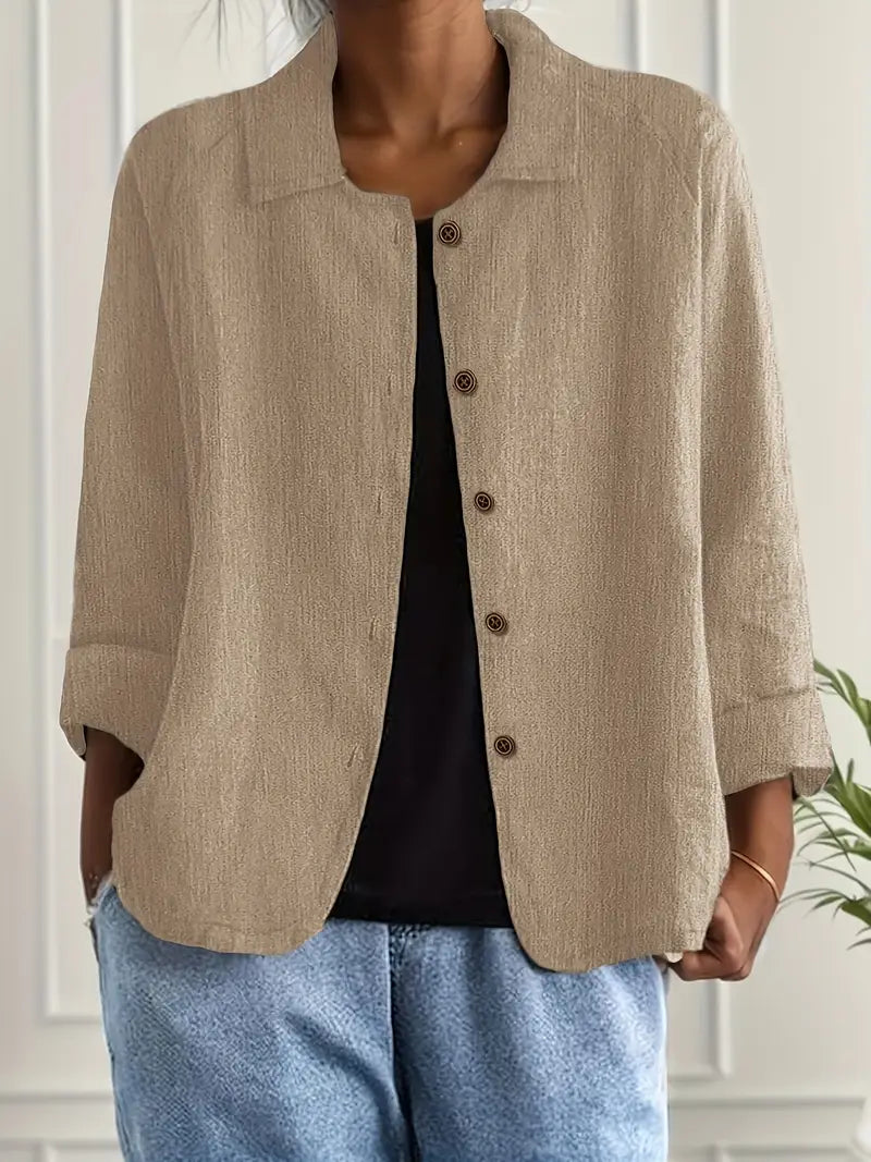 Women's casual button-front collared blouse - back view