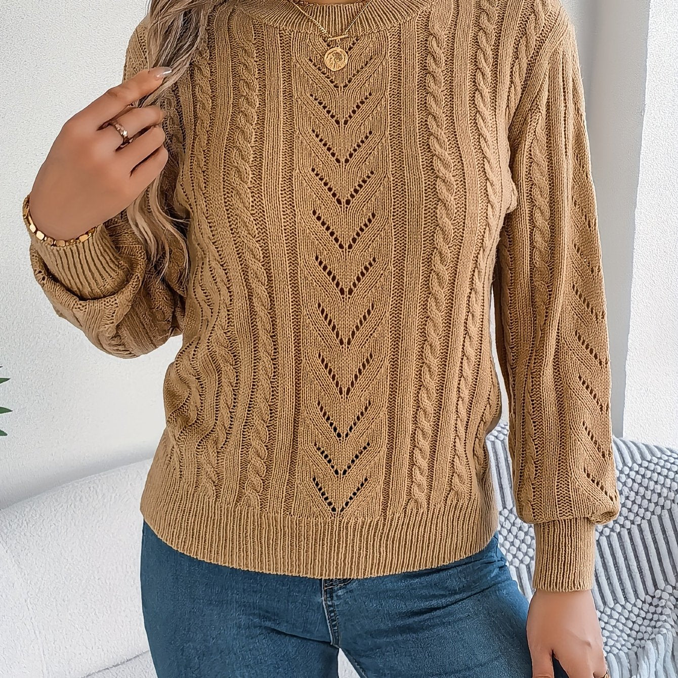 Women's Cable-Knit Textured Sweater - photo 1