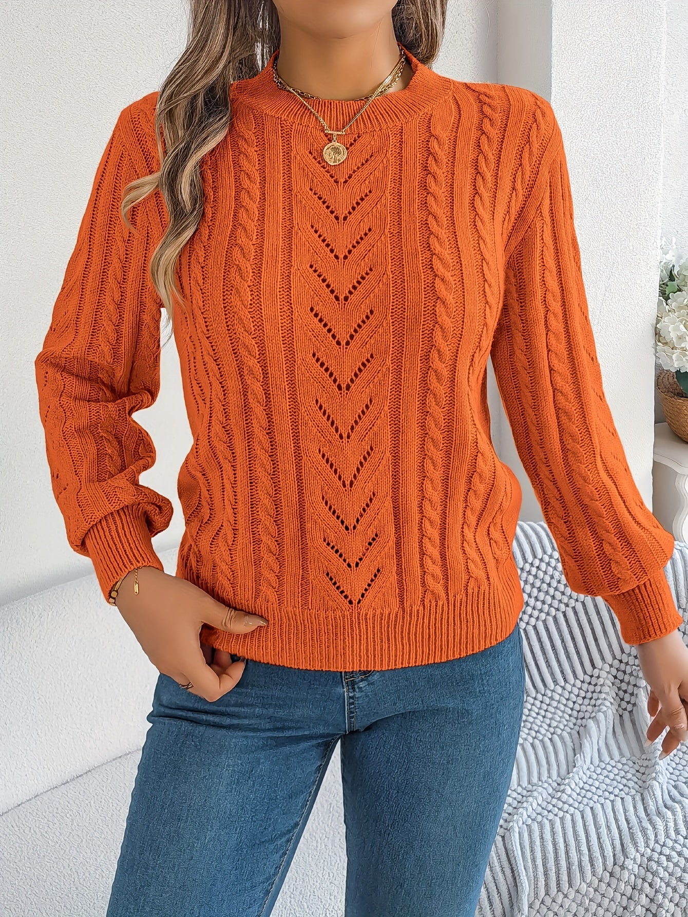 Women's Cable-Knit Textured Sweater - photo 18
