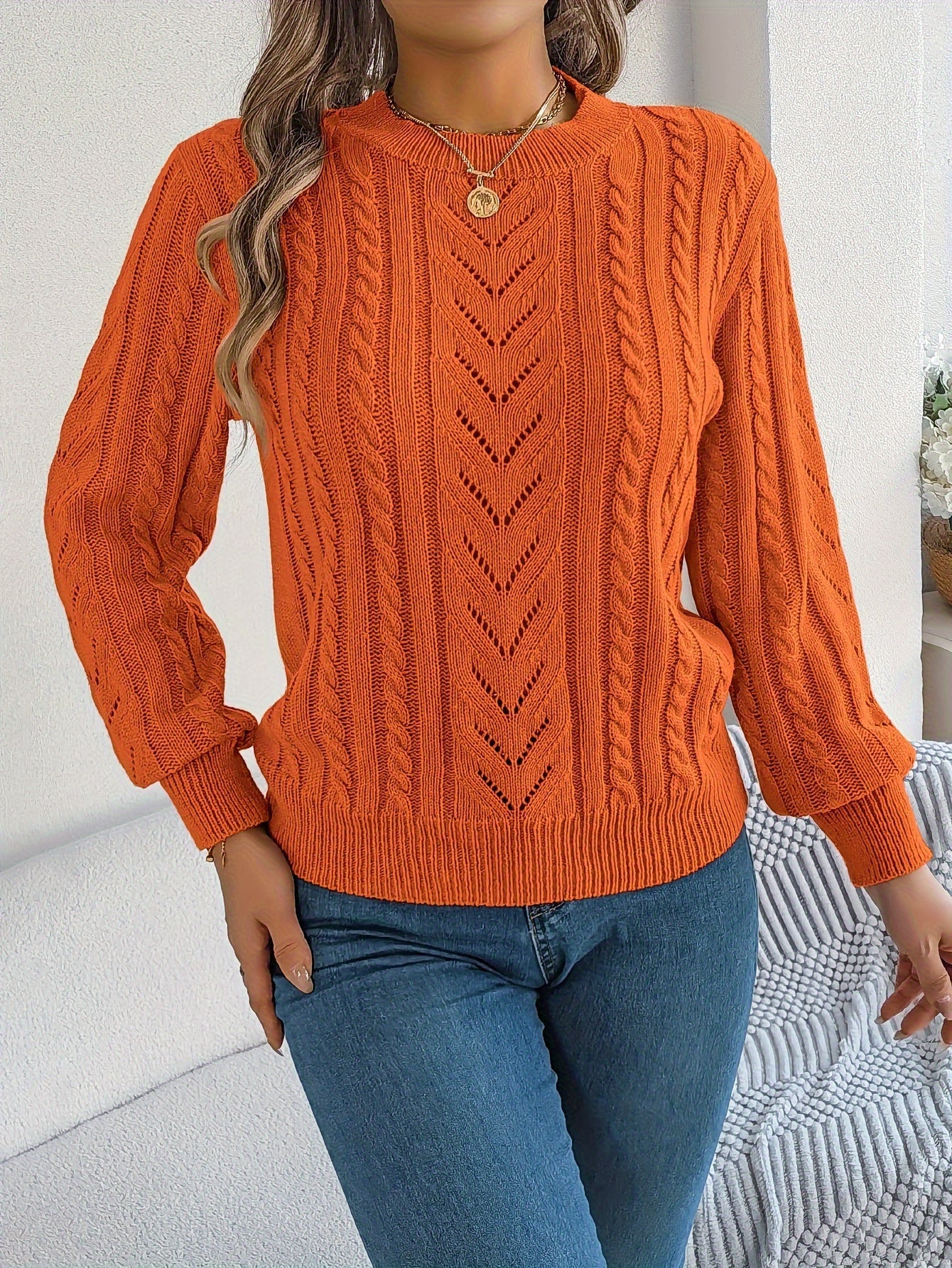 Women's Cable-Knit Textured Sweater - photo 19